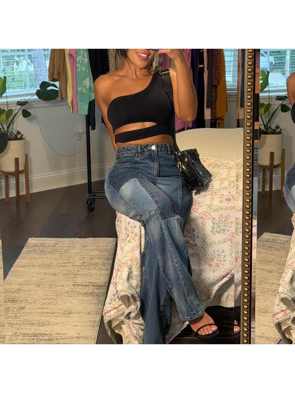 Patch work PacSun 90s Boyfriend Jeans  High Rise Wide Leg Denim Size 28  Y2K